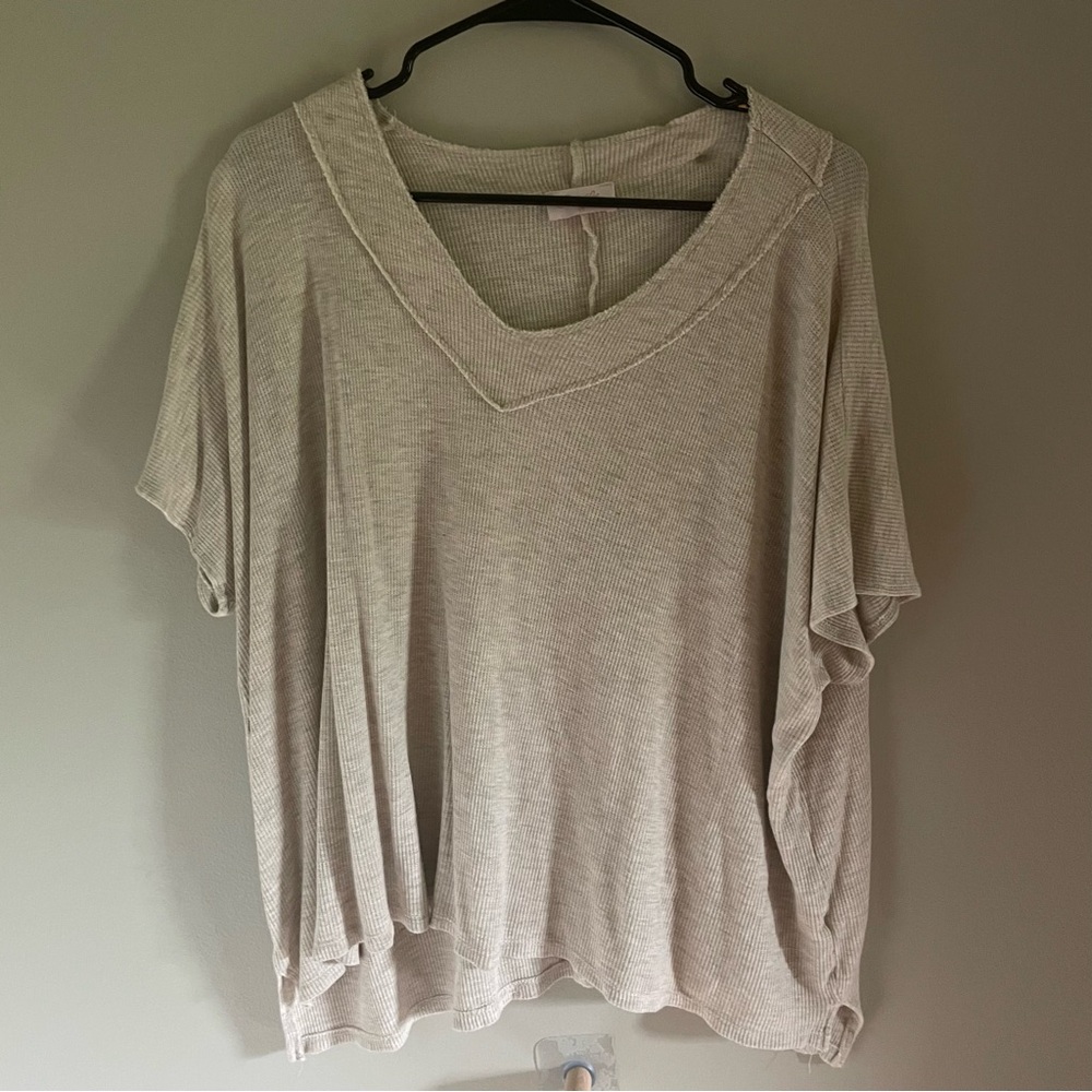 Pink Lily Oversizes Waffle Tee- Oatmeal color
